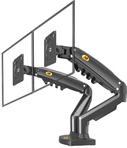 Ergosolid Supporto da scrivania per 2 Monitor PC LCD LED 17 - 27 Regolazione in più Assi, Girevole, Molla a Gas Fino a 2 x 9 kg