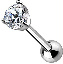 Piercingfaktor Piercing 585 Gold Stecker Knorpel Daith mit klaren Kristall Glitzer Ohr Cartilage Tragus Helix Ohrpiercing Barbell Stab Weißgold 3mm
