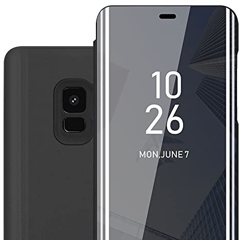 Cadorabo Hülle kompatibel mit Samsung Galaxy S9 Schutzhülle TPU Silikon Case 360 View Spiegel, Slim Kratzfest Weiche Gummi mit Rundumschutz Cover Hülle für Galaxy S9 in Schwarz