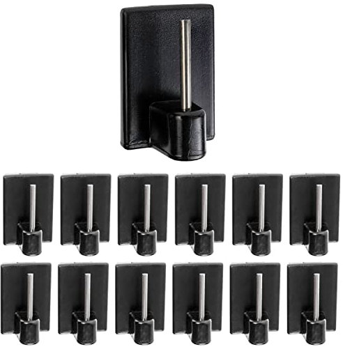 Gancio autoadesivo per bastone, 12 pz, Colore Nero, misura 25 x 17 mm, ganci per tenda, ganci per zanzariere, gancio adesivo per tende a finestra, aggancio per bastoni su finestre in PVC, curtain hook