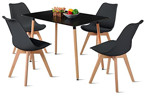 DORAFAIR Juego de Mesa de Comedor y Sillas, 1 Mesa + 4 Sillas, de Diseño Nórdico, Mesa de Cocina Rectangular y Sillas Negro