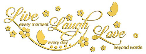 3D Live Love Laugh Buchstaben Spiegel Wand Aufkleber Dekoration Sofa Hintergrund Wandaufkleber Wandsticker Wandtattoo Wanddeko Wanddekoration Decals für Wohnzimmer Schlafzimmer Wohnkultur,Gold 80x29cm
