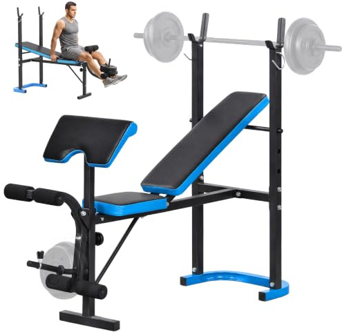 HOMCOM Adjustable Weight Bench with Leg Developer Home Gym Fitness Black | Barbell Rack, Lifting, Strength Training, Multifunctional Workout Station
