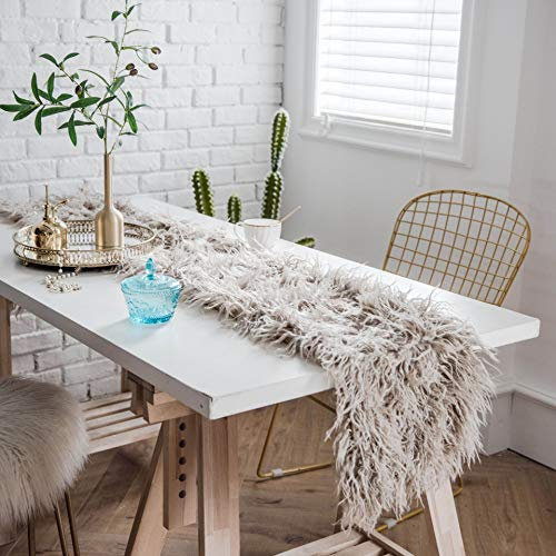 Ricemru Tischläufer Felloptik Braun Flauschig 30x260 Tischband Fell Kunstfell Boho Style Herbst Modern Tisch Läufer Home Decor für Hochzeit Party Weihnachten