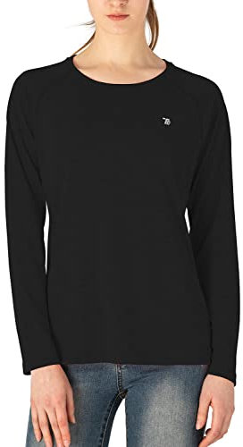 donhobo Women's Long Sleeve Sports Running Tops Shirts,UPF 50+ Sun Protect Breathable Quick-Dry Fitness T-Shirt Tops for Workout Gym Training Yoga Pilates Black L