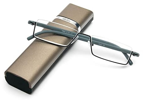 KoKoBin Lesebrille mit Ultraleichtem TR90 Rahmen Lesehilfe Halbbrille aus Metallrahmen mit Halbrahmen Sehehilfe mit Brillenetui für Damen und Herren (Grau, +2 Dioptrien (1er Pack))