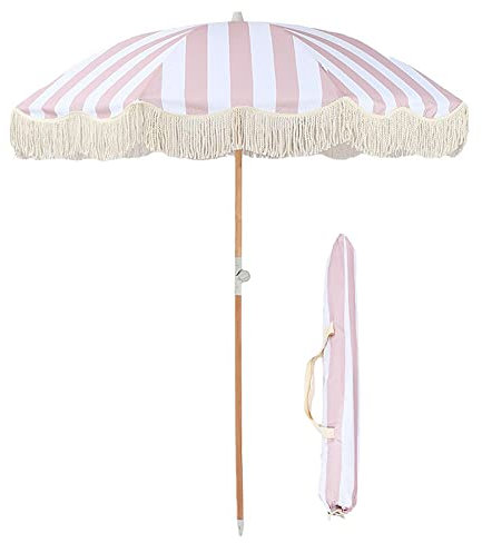 GQJN Ph2M,Strandsonnenschirm Im Freien,Luxus-Sonnenschirm Aus Reiner Baumwolle In Rosa,Großer Runder Retro-Sonnenschirm,Neigbar,Swimmingpool/Hof/Strand/Sonnenschutz