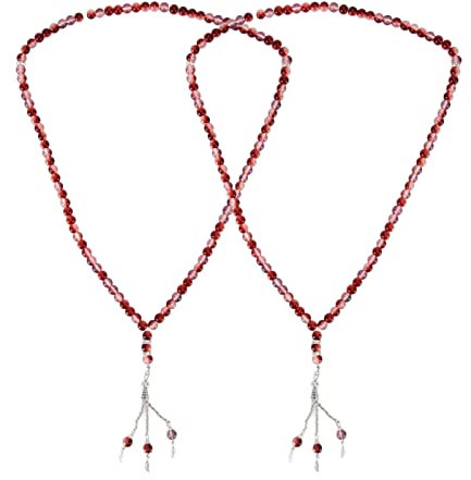 2 Stück Muslimischer Gebets Rosenkranz 8 mm Harz Islamische Gebetskette, Unisex Tasbih 99 Perlen Muslimische Ornamente Handwerk für Religiöse Artikel, Ramadan Geschenk(rot)