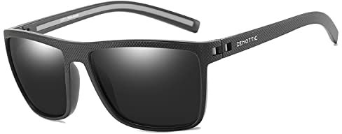 ZENOTTIC Gafas de sol polarizadas para hombre ligero TR90 marco UV400 protección gafas de sol cuadrado, C02 Marco negro/lente negra, L