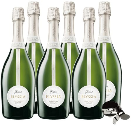 Freixenet Elyssia Gran Cuvée D.O. Cava, Spanischer Premiumsekt (6x0,75l) Set, Trocken, Seco, Cuvée der Rebsorten Chardonnay, Pinot Noir, Parellada und Macabeo, zu Meeresfrüchten, Fisch und Antipasti