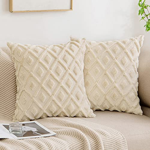 MIULEE Weihnachten Kissenbezüge 2er Set Wolle Sofakissen Sanft Dekokissen Weich Kissenbezug Couchkissen Dekorativ Zierkissenbezug für Sofa Bett Wohnzimmer Schlafzimmer 50x50 cm Beige