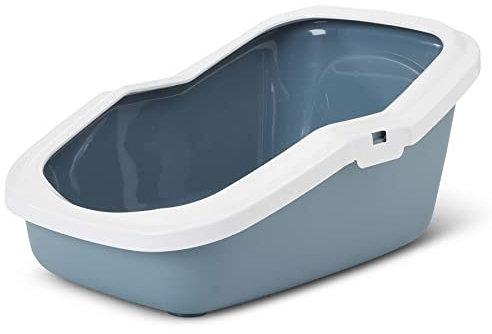Katzentoilette Schalentoilette Katzenklo mit Rand ASEO weiß-blau - 56 x 39 x 27,5 cm