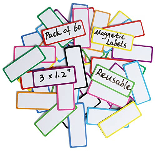 Magnetische trocken abwischbare Etiketten: 60 Stück, 7.6x3 cm, magnetische Namensschilder für Schule, Klassenzimmer und Büro, Schließfächer, Eisenregal und Kühlschrank
