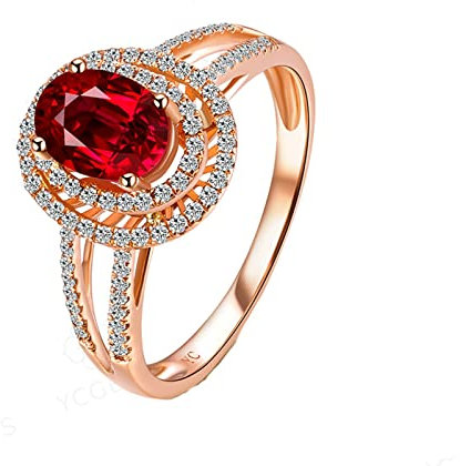 AMDXD Echt Gold Schmuck Ringe Rubin 1ct Rot, Ring Ehering Rotgold 750 Oval Design Pärchen Ringe Hochzeitsring Diamantring, Gr.67 (21.3)