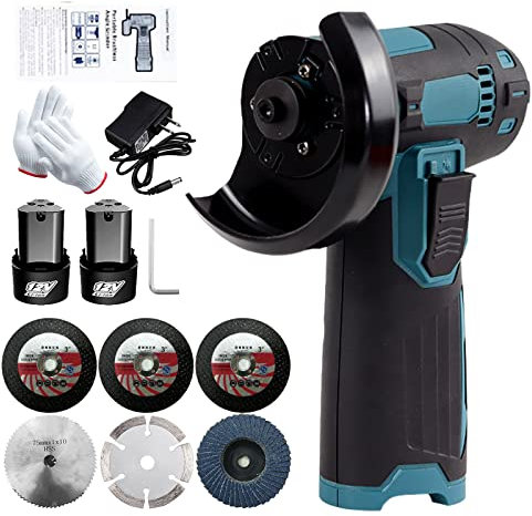 KKnoon 12V Akku-Bürsten-Winkelschleifer-Kit, Schleifscheibe 3 Zoll/76 mm, leichtes Winkelschleifer-Werkzeug mit 2 Stück 1300-mAh-Lithium-Ionen-Akku und Ladegerät