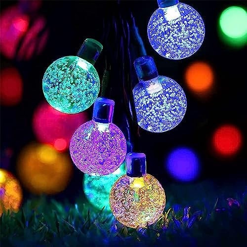 Guirlande Lumineuse Solaire 12m | 66 LED Jardin & Extérieur | 8 Modes | Boules Cristal pour Camping | Terrasse Cour - Décoration Maison Noël Mariage | Multicolore