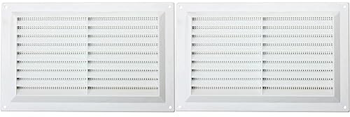 Map Plastic Louvre Air Vent with Flyscreen 9 x 6 (229mm x 150mm), Double Brick Grille Cover, White (Pack of 2)