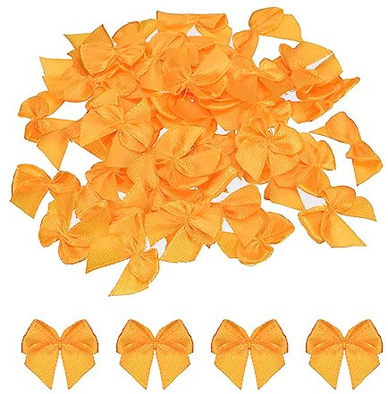 sourcing map 50 Stück Mini Satinband Schleifen 2,5cm Stoff Satinschleife Blume Bögen Ribbon Mini Band Bowtie für Handwerk Basteln Nähen Harre Hochzeit Geburtstag Party Orange