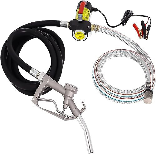 Pompe Gasoil 12V, Pompe de Transfert Diesel pour Diesel Kérosène, Pompe Électrique à Gasoil Carburant avec Tuyau D'aspiration et Buse de Pompe à Carburant par Poweka