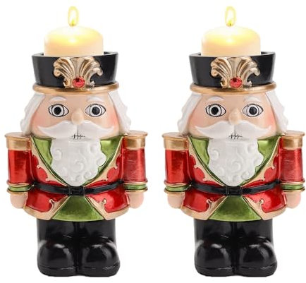 Warmiehomy Nutcracker Soldier Candle Holder - 14cm Christmas Decoration in Red & Green