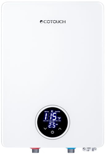 Tankless Electric Water Heater, ECOTOUCH 18kW Instant Water Heater On Demand 240V Under Sink Water Heaters Point of Use with ETL Certificated Self-Modulation ECO180S White
