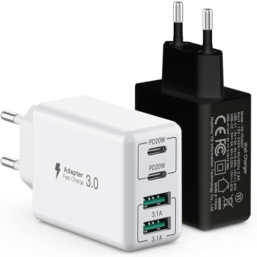 [2 Stück] USB C Ladegerät 40W, 4-Port USB C Ladegerät Block, Schnellladeblock Dual Port PD+QC Wandstecker Multiport Typ C Kompatibel mit iPhone 12/13/14/15/Pro Max/XS/XR/8/7/Samsung/Tablet