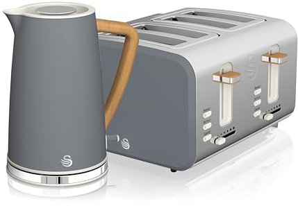 Swan Nordic Kitchen Set, 1.7L Fast Boil Kettle and 1500W 4-Slice Toaster, Grey SK14610GRYN/ ST14620GRYN