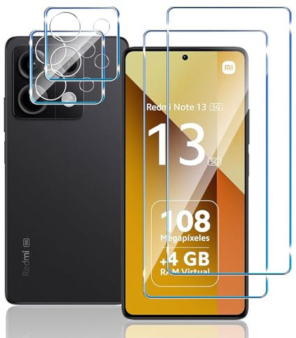 Mayfun Verre Trempé pour Xiaomi Redmi Note 13 5G (Pas pour Redmi Note 13 4G), 2 Pièces Protecteurs d'écran + 2 Pièces Caméra Arrière Protecteur, 9H Dureté, Anti-Rayures HD Film Vitre Protection écran