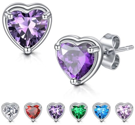 WillTen Herz-Ohrringe Amethyst Silber: 925 Sterling Silber kubischer Zirkonia Geburtsstein Ohrringe Schmuck für Frauen
