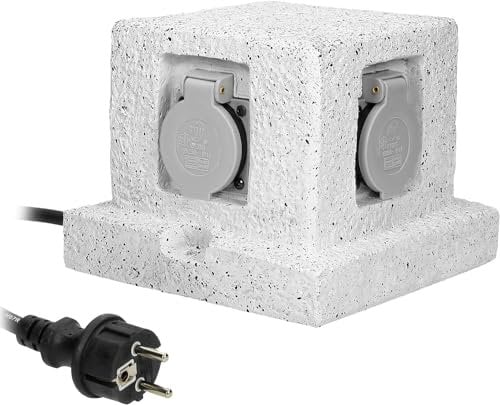 Miratic Presa Multipla Esterno Effetto Pietra da Giardino IP44 Ciabatta Multipresa da Esterno 4x2 P +T Schuko H07RN-F Cavo in Gomma 3 x 1,5mm² di 3m Prese da Esterno Impermeabili Max. Carico: 3680W