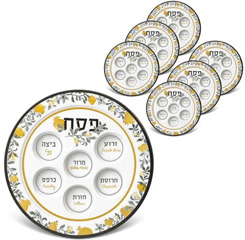 Zion Judaica Elegant Pesach Seder Plates in Bulk Gold and silver Pomegranates Design Seder Trays BPA-Free Melamine Passover Dish 12 Decorative Sader Platters Festive Colored Passover Plates Kara 6-PK