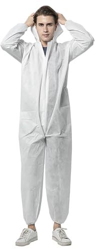 TopHomer Einweg-Overall, 2Pack Schutzoveralls, Einweg-Schutzanzug mit Kapuze, wasserdichter Arbeitsoverall, Einweg-Chemikalienschutzkleidung, Einweg-Schutzanzug mit Kapuze (M)