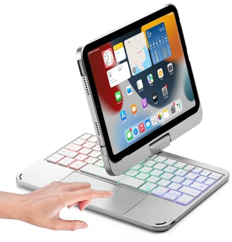 Keyboard case for iPad Mini 7 A17 Pro 2024/Mini 6 Rotating,Touchpad Keyboard with 7 Color Backlit, for iPad Mini 6th/7th Generation 8.3-inch Keyboard Case with trackpad, Silver