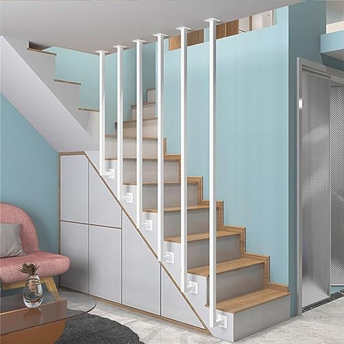 Corrimano Bianco per Gradini Esterni ed Interni, Ringhiera a L per Scale in Ferro Battuto, Sicurezza Antiscivolo per Giardino Attico Villa (Size: 80cm)