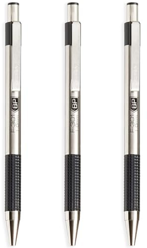 Zebra F-301 Kugelschreiber aus Edelstahl, ausziehbar, 1,0 mm breit, schwarze Tinte, 3 Stück