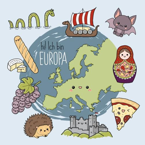 Hi! Ich bin Europa : süßer Atlas zum Ausmalen: Lerne die Geografie und Kultur von Europa mit lustigen Ausmalbildern kennen. Inklusive Hauptstädte, Flaggen und Kulturgüter. Lernhilfe und Spaß.