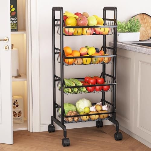 COVAODQ vegetable trolley on wheels, Vegetable Storage Rack,Kitchen Storage Cart for kitchens Bedroom Bathroom Black