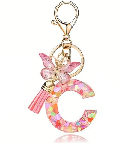 T TAKONE Schlüsselanhänger Buchstabe, Schmetterling Glitzer Rosa Schlüsselanhänger, Idealer Geschenk Auto Schlüsselanhänger für Frauen/Kinder-C