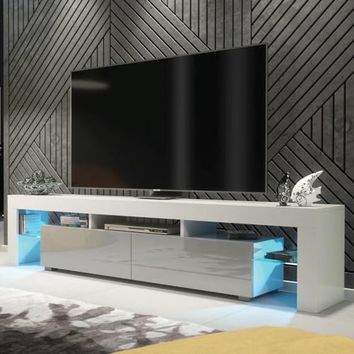 Creative Furniture TV Unit 200cm White Modern Stand Grey Gloss Doors + LED
