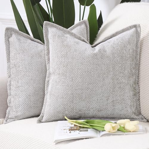 Madizz 2er Set Chenille Samt mit Rand Kissenbezüge Weiche Dekorativ Zierkissenbezüge Modern Kissenhülle für Sofa Wohnzimmer Schlafzimmer Haferflocken 60x60 cm