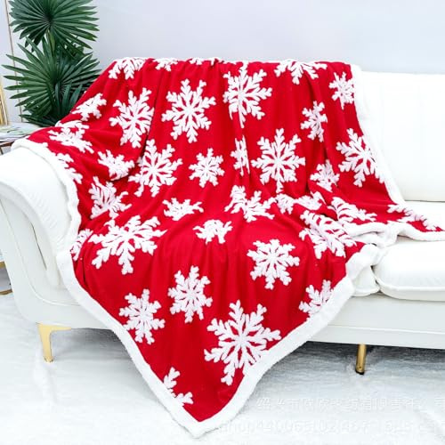 volumoon Weihnachten Kuscheldecke Sofa, Flauschige Sofadecke 130x160 cm mit Schneeflocken, Weihnachts Decke Weich Warm, Flanelldecken für Sofa, Bett, Couch, Rot