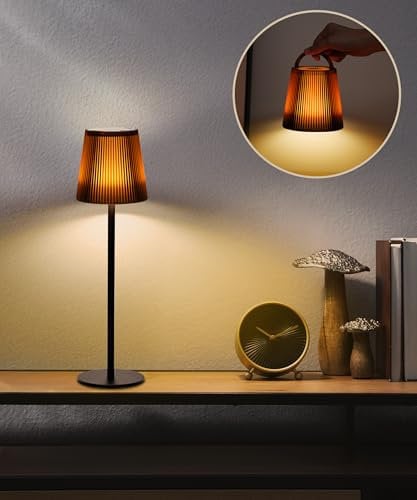 Faithorse Tischlampe Kabellos Aufladbar, Dimmbare LED Akku Tischleuchte IP54 wasserdichte Schreibtischlampe Touch Lampe mit 3 Farbmodi Wiederaufladbares Lampe Nachtlicht für Schlafzimmer (Braun)