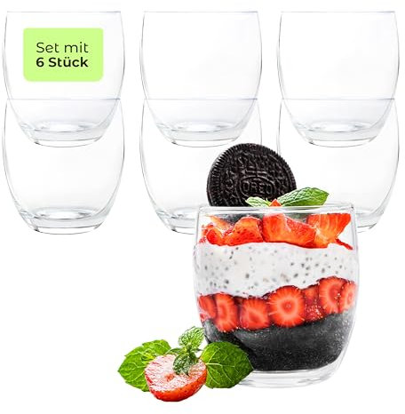 KONZEPT Dessertgläser 6-teiliges Set aus Glas, große Gläser für Nachtisch 225 ml, perfekt für Tiramisu, Panna Cotta, Pudding, Joghurt-Müsli und Schichtdesserts