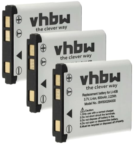 vhbw 3X Akku kompatibel mit Medion MD87657, P43001, P43005, MD86930, MD87366, MD87857, MD86831, P42002 Kamera (600 mAh, 3,7 V, Li-Ion)