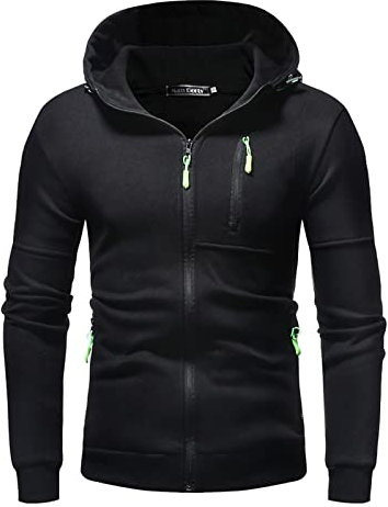 Jamicy Hoodie Herren Sweatjacke Male Kapuzenpullover mit Reißverschluss Classic Pullover mit Kapuze Einfarbig Sweatshirt Cardigan Jacke Basic Sportjacke Gutscheine Schwarz 4XL