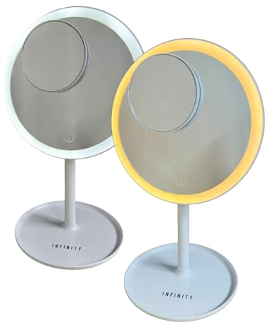 HAC24 2X Akku Kosmetikspiegel ⌀ 17,4 cm mit Licht 70 LEDs 3 Lichtfarben 5-Fach Vergrößerung Spiegel Schminkspiegel Beleuchtet