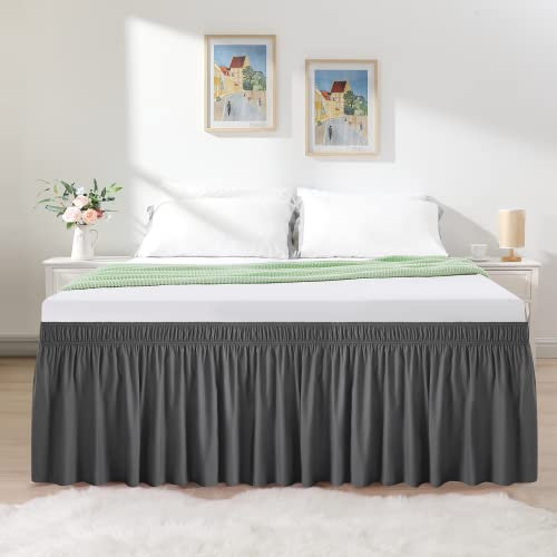 RIMELA Jupe de lit à Volants élastique (Facile à Installer), Soft Brushed Polyester Anthracite Cache-Sommiers(140 x 190 x 45cm)
