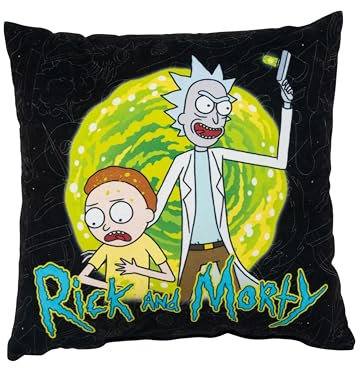 United Labels Rick and Morty Kissen, Kopfkissen 30x30 cm, Schwarz, Sofakissen Portal Gun, Dekokissen für Fans