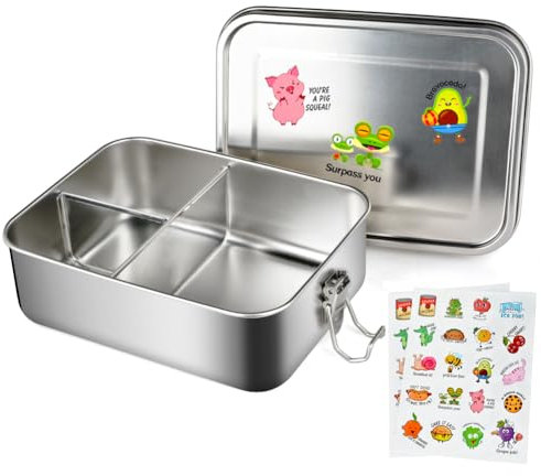 MAOOY Edelstahl Brotdose 1200ml,Lunchbox Auslaufsicher Jausenbox Brotbox Metall,Brotbüchse mit Feste Trennwand und3 Fächer,Spülmaschinenfest,Umweltfreundliche Lunchbox