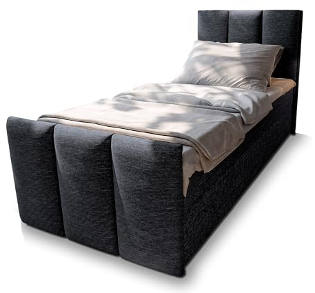Masseno Boxspringbett LAGO 100 100x200 cm Komplett-Set mit Matratze und Topper, Polsterbett mit Zwei Bettkästen -Schwarz, SAWANA 14
